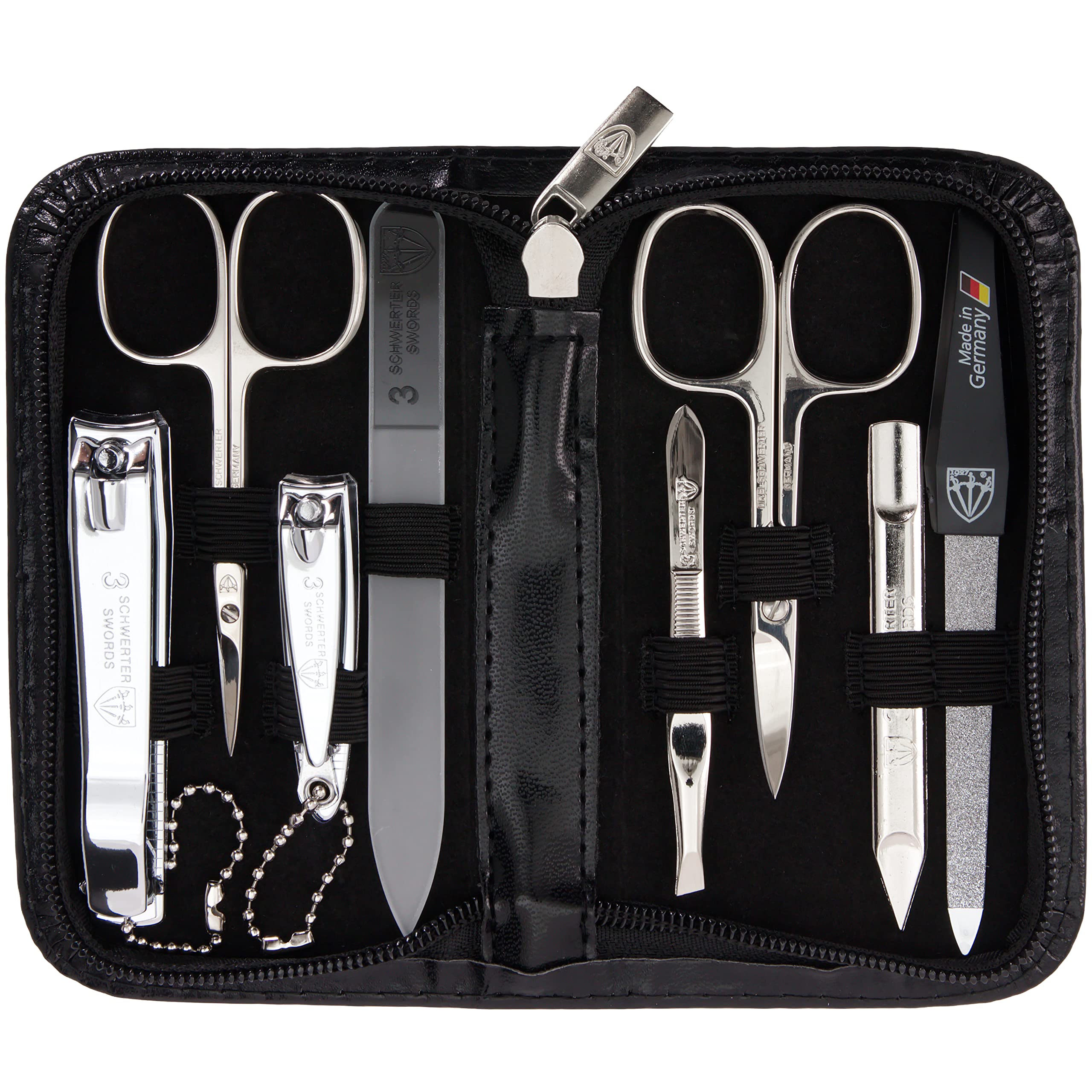 3 Swords - 8 Piece Manicure & Pedicure Kit, made of high quality artificial leather in black, Quality: Made in Solingen/Germany